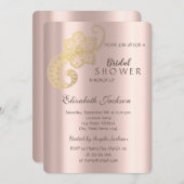 シックエレガント金ゴールドペイズリーバラ金ゴールドブライダルシャワー 招待状 (正面/裏面)