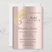 シックエレガント金ゴールドペイズリーバラ金ゴールドブライダルシャワー 招待状 (正面)