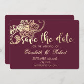 シックエレガント金ゴールドペイズリー保存日付 セーブザデート (正面/裏面)