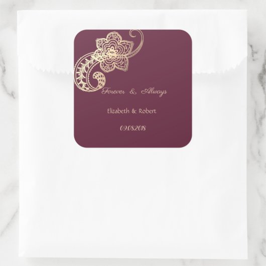 シックエレガント金ゴールドペイズリー結婚ズ スクエアシール (バッグ)