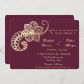 シックエレガント金ゴールドペイズリー結婚式招待状 招待状 (正面/裏面)