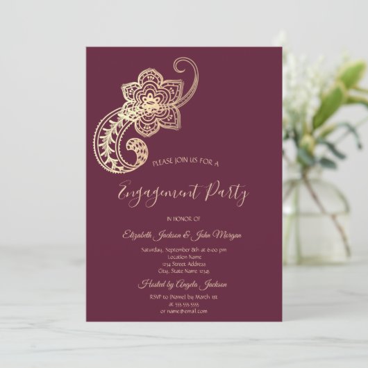 シックエレガント金ゴールドペイズリー 招待状 (スタンド正面)