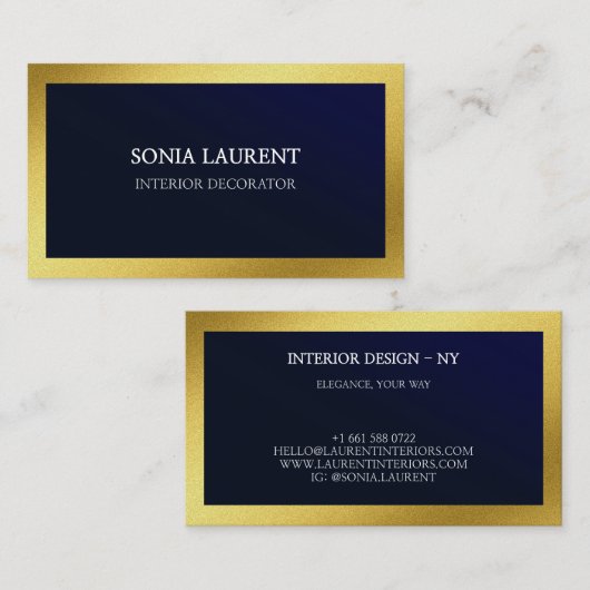 シックエレガント金ゴールドメタリックネイビーブルーミニマル 名刺 (正面/裏面)