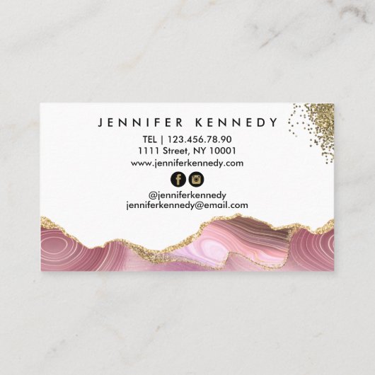 シックエレガント金ゴールドモダングリッターピンクアガテマーブル 名刺 (裏面)