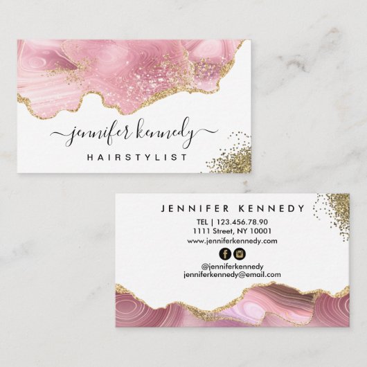 シックエレガント金ゴールドモダングリッターピンクアガテマーブル 名刺 (正面/裏面)