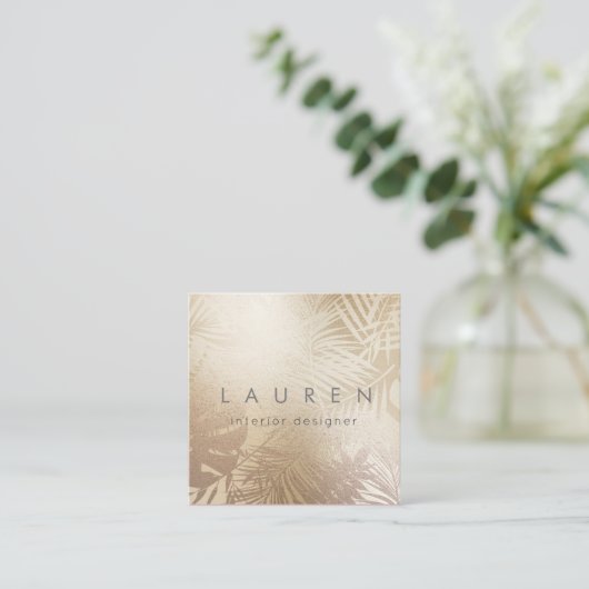シックエレガント金ゴールドリーフフェイクフォイル名刺 スクエア名刺 (スタンド正面)