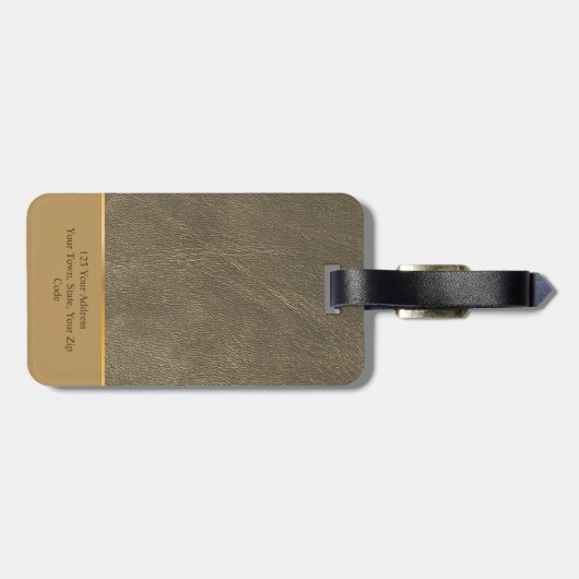 シックエレガント金ゴールドレザーブラウン名前をカスタムする ラゲッジタグ (裏面横)
