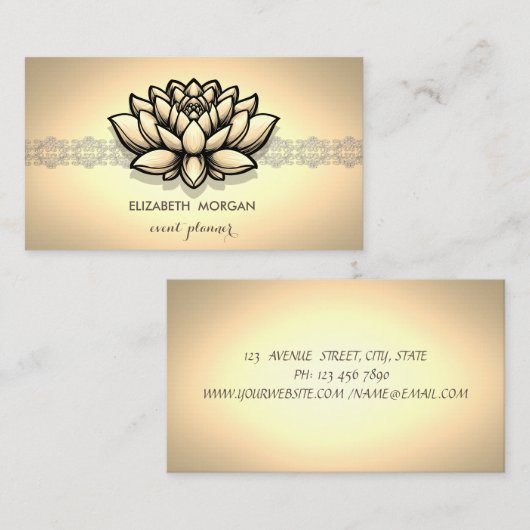 シックエレガント金ゴールドレースロータス 名刺 (正面/裏面)