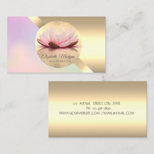 シックエレガント金ゴールドロータスフラワージオメトリック 名刺 (正面/裏面)