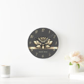 シックエレガント金ゴールドロータス，ヨガ ラウンド壁時計 (ホーム)