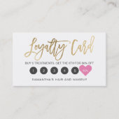 シックエレガント金ゴールド化粧ヘアピンクハート ロイヤリティカード (正面)