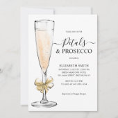 シックエレガント金ゴールド花びらプロセッコブライダルシャワー 招待状 (正面)