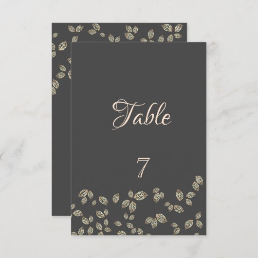 シックエレガント金ゴールド葉テーブルカード 招待状 (正面/裏面)