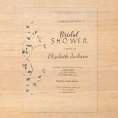 シックエレガント金ゴールド葉ブライダルシャワー アクリル招待状 (正面)