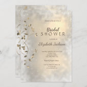 シックエレガント金ゴールド葉ブライダルシャワー 招待状 (正面/裏面)