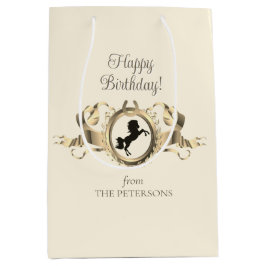 シックエレガント金ゴールド馬術帯リボンクレスト名 ミディアムペーパーバッグ