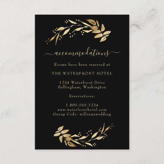 シックエレガント金ゴールド&ブラック結婚ズ宿泊施設 エンクロージャーカード (正面)