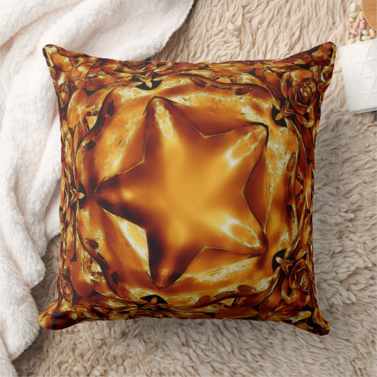 シックエレガント銅金ゴールドクリスマススター クッション (ブランケット)