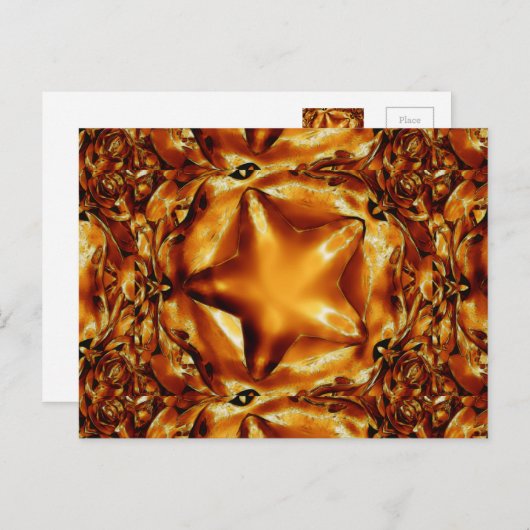 シックエレガント銅金ゴールドクリスマススター シーズンポストカード (正面/裏面)