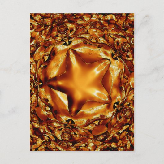 シックエレガント銅金ゴールドクリスマススター シーズンポストカード (正面)