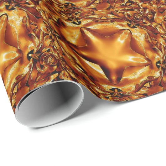 シックエレガント銅金ゴールドクリスマススター ラッピングペーパー (ロールコーナー)