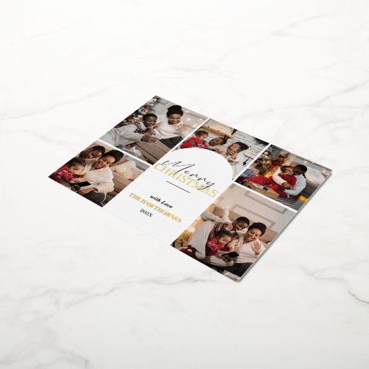 シックエレガント5モダンフォトゴールドフォイルホリデーカード 箔シーズンポストカード (回転した状態)