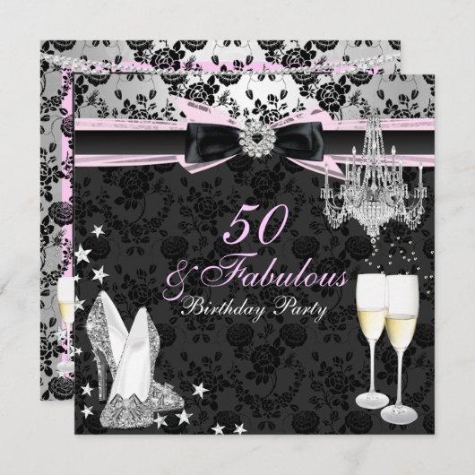 シックエレガント50と素晴らしい誕生日招待状 招待状 (正面/裏面)