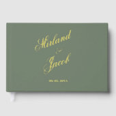 シックエレガント・セージ・グリーンの日結婚付 ゲストブック (正面)