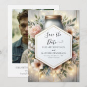シックエレガント・メイソン・ジャー結婚ズ セーブザデート (正面/裏面)