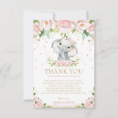 シックエレファントピンクフローラベビーシャワー1歳 サンキューカード (正面)