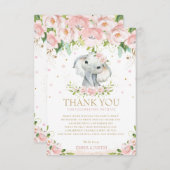 シックエレファントピンクフローラベビーシャワー1歳 サンキューカード (正面/裏面)