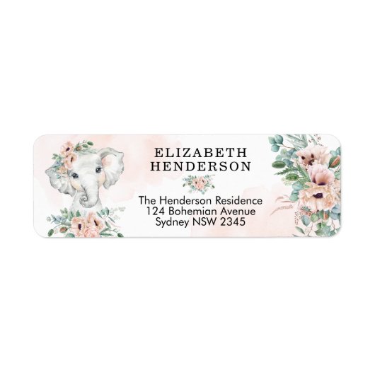 シックエレファントベビーガール赤面フローラグリーンリー ラベル (正面)