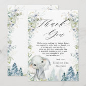 シックエレファント冬のワンダーランドベビーシャワー  サンキューカード (正面/裏面)