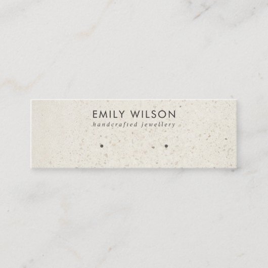 シックオフホワイトグレーテラゾスタッドイヤリングディスプレイ スキニー名刺 (正面)