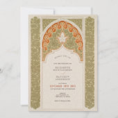 シックオリーブ&コーラルアールヌーボーレース結婚ズ 招待状 (正面)