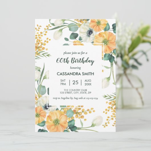 シックオレンジアネモネグリーナリーフローラ誕生日 招待状 (スタンド正面)