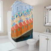 シックオレンジアンドブルーカバナスビーチスタイル シャワーカーテン (インサイチュ)