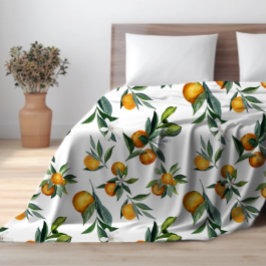 シックオレンジウォーターカラーシトラスプリント シェルパブランケット