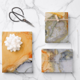 シックオレンジグレー金ゴールド抽象芸術アート ラッピングペーパーシート