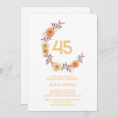 シックオレンジフラワーボタニカル金ゴールドホワイト誕生日 招待状 (正面/裏面)