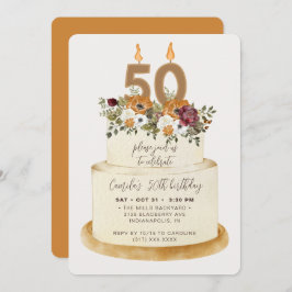 シックオレンジ秋秋50お誕生日ケーキ 招待状