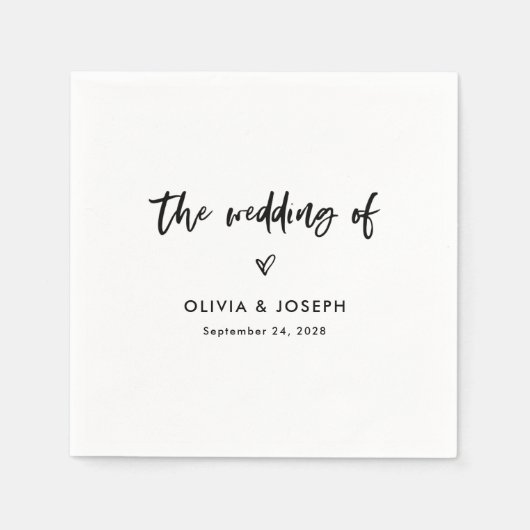 シックカジュアルスクリプトとハート | ウェディング スタンダードカクテルナプキン (正面)