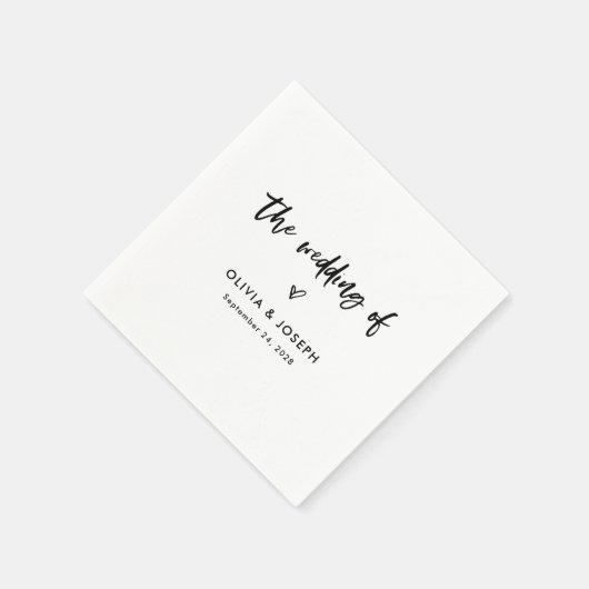 シックカジュアルスクリプトとハート | ウェディング スタンダードカクテルナプキン (角)