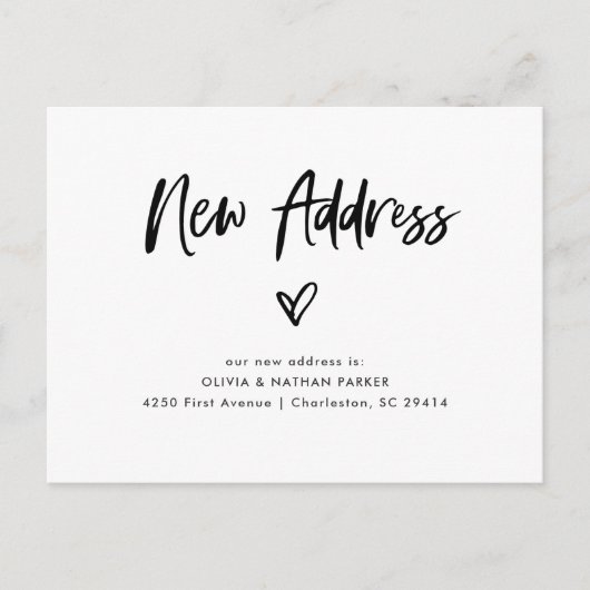 シックカジュアルスクリプトとハート | 動きのお知らせ 案内ポストカード (正面)