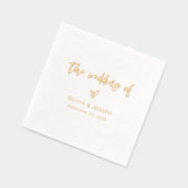 シックカジュアルスクリプトとハート | 結婚金ゴールド 箔ナプキン (左)