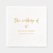 シックカジュアルスクリプトとハート | 結婚金ゴールド 箔ナプキン (正面)