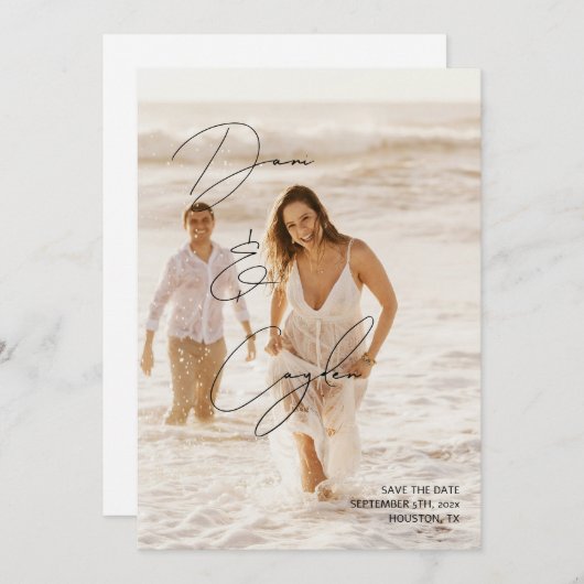 シックカジュアル手書きスタイル日付カードの保存 招待状 (正面/裏面)