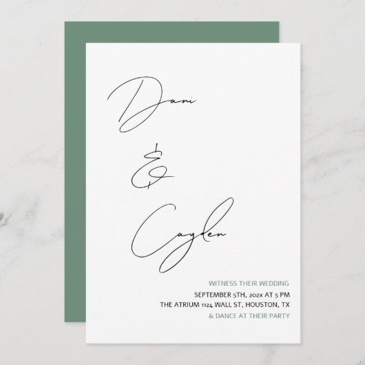 シックカジュアル手書きスタイル結婚の 招待状 (正面/裏面)