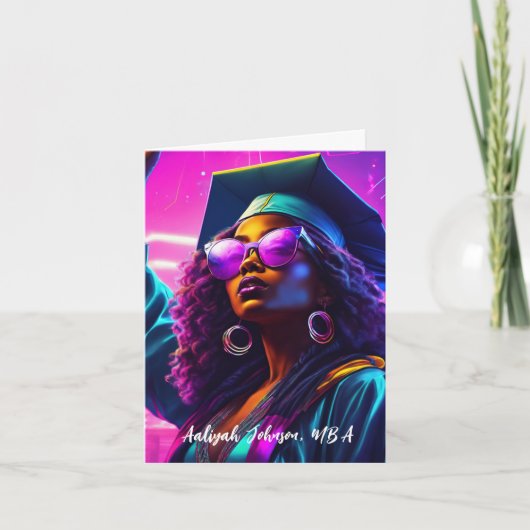 シックカスタマイズアフリカ系アメリカ人女性卒業 カード (正面)