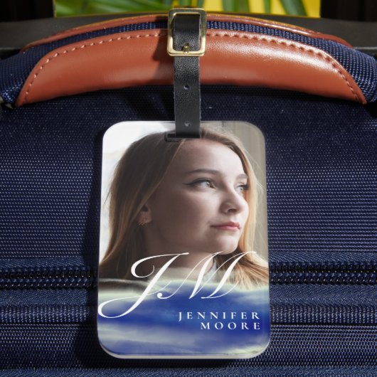 シックカスタムなトルコイズブルー抽象芸術フォトモノグラム ラゲッジタグ (正面インサイチュ2)